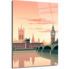 GLAZELLA Londra Manzarası Modern Cam Tablo - Big Ben ve Thames Estetiği