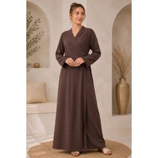 Melike Home Kahverengi Pamuklu Viskon Ev-Namaz Elbisesi