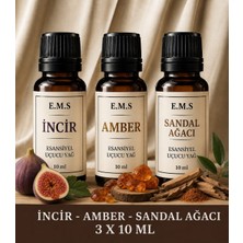 E.M.S Incir - Amber - Sandal Ağacı Esansiyel Uçucu Yağ Buhurdanlık Yağı Difüzör Esansı Oda Kokusu Mum Esansı 3 x 10 Ml.