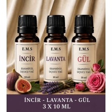 E.M.S Incir - Lavanta - Gül Esansiyel Uçucu Yağ Buhurdanlık Yağı Difüzör Esansı Oda Kokusu Mum Esansı 3 x 10 Ml.