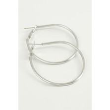 Zero Land Spt-Gld Oval Halka Küpe 5 cm Gümüş Rengi