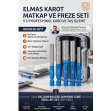 Transformacion Vakumlu Elmas Karot Matkap Ucu Freze Seti 5’li (1/4" Hex Şaft) Seramik Porselen Mermer Granit Cam Karo Delme Genişletme Panç Uçları 723532