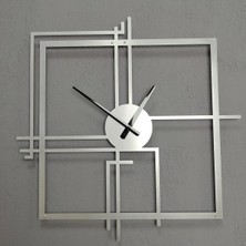 Empressco Kare Querencia Metal Gümüş / Silver Duvar Saati - Ev / Ofis Saati - Hediye Saat 90 x 90 cm