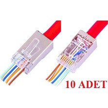 4388 Yeni Nesil Delikli Metal RJ45 Jack Internet Cat Kablo Ucu, 10 Adet