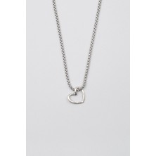 IDR Minimalist Kalp Kolye - Örme İthal Zincirli Unisex Gümüş Kaplama - 60 cm