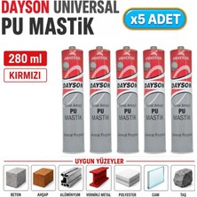 Dayson Arge Toptan Universal Pu Mastik 280 ml Kırmızı 5 Adet