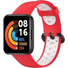 Royaleks Xiaomi Redmi Watch 2 Spor Delikli Kordon - Kırmızı-Beyaz