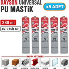 Dayson Arge Toptan Universal Pu Mastik 280 ml Antrasit Gri 5 Adet