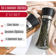 Go İthalat 2 Adet Büyük Boy Cam Hazneli Plastik Kapaklı Tuz Baharat Öğütücü Değirmen Tuzluk 2'li Set
