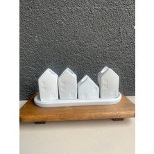 Empressco Açık Gri Beton Dörtlü Ev Şamdan Set (Tepsili)