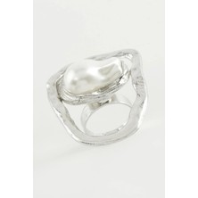 Zero Land Spt-Gld Oval Inci Metal Yüzük Gümüş Rengi