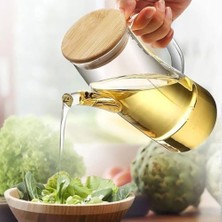 Bambu Kapklı Borosilikat Cam Yağlık & Sirkelik – 1 Litre | Isıya Dayanıklı & Sızdırmaz Tasarım | Bambu Kapaklı Şeffaf Cam Yağdanlık – 1000ML