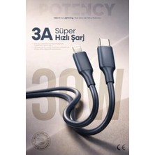 30W Potency Type-C To Lightning ile Uyumlu Isıya Dayanıklı Hızlı Şarj ve Data Kablosu 1.2m Siyah