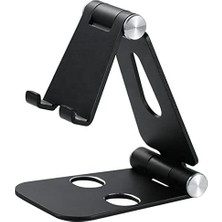 Komple Alüminyum Ayarlanabilir Ergonomik Katlanabilir Oynar Başlıklı Kaymaz Zemin Tabanlı Ergonomik G50 Telefon Tutucu Standı Desk Holder (Siyah)
