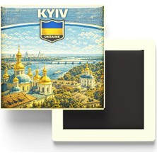Ukrayna Kiev Şehri Temalı Vintage Buzdolap Magneti – 9x9 cm