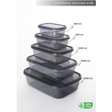 Nare Dikdörtgen Sızdırmaz Saklama Kapları Füme (5'lı Set)