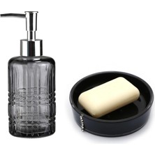 Sıvı Sabunluk ve Sabunluk 2 Li Banyo Seti Gri Siyah