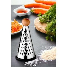 Ahşap Topuz Tutuculu 3 Taraflı Paslanmaz Çelik Lüks Şef Rendesi Orta Boy 26 * 13 Cm, Paslanmaz Çelik Rende