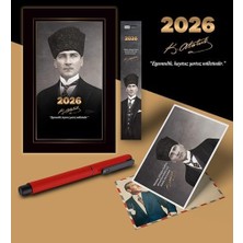 2026 Kalpaklı Atatürk Ajandası Ayraç Kartpostal Kalem - Kırmızı