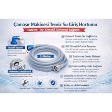 Çamaşır Makinesi Temiz Su Giriş Hortumu 1.5 M 90° Dirsekli Universal Bağlantı, Dayanıklı Pvc Gri Makine Su Besleme Hortumu, Sızdırmaz Contalı Kolay Montajlı Temiz Su Hortumu