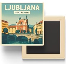 Ljubljana Slovenya - Eski Şehir - Baskılı Buzdolap Magneti Kare 9x9 cm