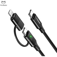 CA-7120 2'si 1 Arada 60W Usb-C - Lıghtnıng+Type-C Veri Kablosu Led'li 1,2m