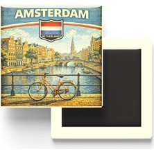 Hollanda Amsterdam Şehri Temalı Vintage Buzdolap Magneti – 9x9 cm