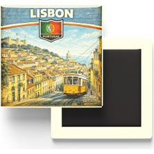Portekiz Lizbon Şehri Temalı Vintage Buzdolap Magneti – 9x9 cm