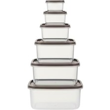 6’lı Saklama Kabı Seti Koyu Kum Beji Kapaklı | 300 ml – 3150 ml Çok Amaçlı Gıda Saklama Kabı | Bpa Içermeyen Şeffaf Plastik