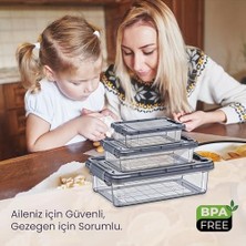 Elite 3’lü Kilitli Saklama Seti (3L+1.5L+0.85L) – Iç Içe Geçen Yer Tasarruflu, Şeffaf Antrasit Premium Gıda Kabı