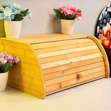 Doğal Bambu Demonte Ekmeklik, Ekmek Kutusu, Kayar Kapaklı, Geniş Hacimli, 38 x 23 x 19 cm