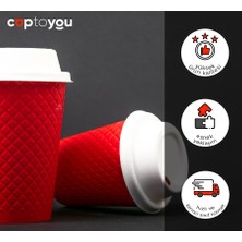 25 Adet Kırmızı Tek Kullanımlık Çift Duvarlı Karton Bardağı 8 Oz, Küçük Kağıt Kahve Bardakları 250 Ml, Soğuk ve Sıcak Içecekler, Waffle Kırmızı