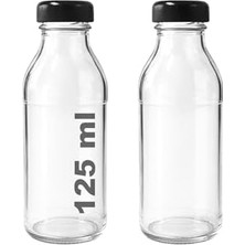 Afracam 125 ml Şeffaf Derin Siyah Metal Kapaklı Cam Şişe 125 cc Meşrubat Şişesi Deep 6 Adet