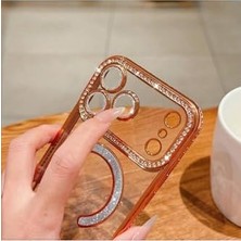 - iPhone 17 Pro Max ile Uyumlu Kılıf Simli Taşlı Lens Korumalı Arkası Şeffaf Kenarı Renkli Parlak Magsafe ile Uyumlu Kapak