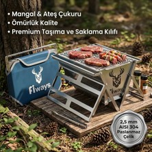 Fiways ATLAS 304 Paslanmaz Çelik 2.5 mm Katlanır Kamp Mangalı Ve Ateş Çukuru Ultra Dayanıklı Koruma Kılıflı