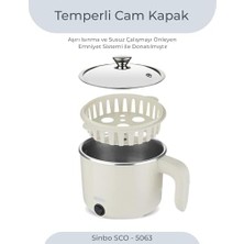 SCO-5063 Çok Fonksiyonlu Buharlı Pişirici – 800 ml Kapasite, Paslanmaz Gizli Rezistans, Temperli Cam Kapak, Krem Renk