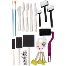 Happy Trend Rulo Kesik Uçlu ve Tampon Sünger Fırça Seti 19 Parça 1 Paket Resim Fırçası Palet Ponpon Spatula Akrilik Boya Yağlı Boya Guaj Boya Sulu Boya Sanatsal
