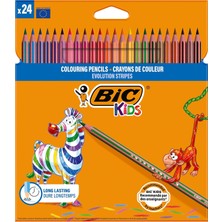 Happy Trend Bıc Kids Evolution Stripes Kuru Boya Kalemi, 24'lü Kutu, Kıymık Oluşturmaz, Çiğnemeye Karşı Dayanıklı, Kolay Açılır