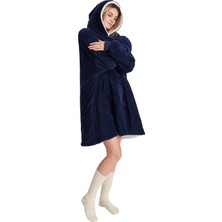 Happy Trend Poffy Oversize Giyilebilir Battaniye Tek Beden Çok Rahat Unisex Hoodie Peluş Kapüşonlu Sweatshirt