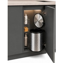Happy Trend Banyo, Mutfak Dolap Içi 11 Litre Metal Çöp Kovası – Krom, Tüm Dolaplara Uyumlu Tezgah Altı Çöp Kovası
