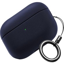 Airpods Pro 3 ile Uyumlu Leather Skin Parmak Izi Tutmayan ve Çizilmeyen Dış Yüzeye Sahip Mükemmel Koruma Sağlayan Orta Sertlikte Silikon Kılıf (Lacivert, Airpods Pro 3. Nesil 2025)