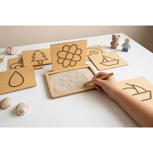 IdeaFabric Ahşap Kum Yazı Tahtası Şekil Kartlı Montessori Yazı Öncesi Eğitim Seti Duyusal Kum Tepsisi