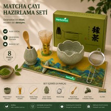 Herbarius 8 Parça Lotus Desenli Adaçayı Yeşili Renk Matcha Çayı Hazırlama Seti - Geleneksel Japon Matcha Seti