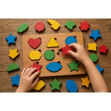 IdeaFabric Ahşap Renkli Şekil Eşleştirme Puzzle Montessori Şekil Tanıma Sıralama Tahtası Eğitici Oyuncak