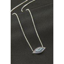 Zero Land Spt-Gld Oval Nazar Zirkon Taşlı Kolye Gümüş Rengi