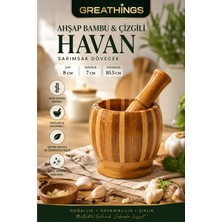 Greathings 8cm Ahşap Bambu Çizgili Havan Sarımsak Dövecek | 7cm Çap | 10.5cm Yükseklik | Pratik Mutfak Gereci