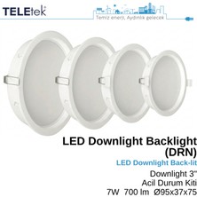Teletek 7W Plastik Kasa Derin Spot Sıva Altı Acil Durum Kitli LED Downlight  Backlight Slim Yuvarlak Beyaz Işık  Spot Sıva Altı Panel Armatür , IP44 Ince Kasa Spot Aydınlatma