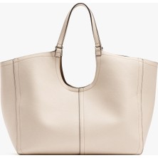 Parfois Kadın Üst Dikişli Shopper Çanta Ekru 100% Poliüretan Günlük Kullanım İçin Şık Tasarım L