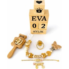 Shopfocus Kişiye Özel Isimli-Emzik-Emzik Askısı Zinciri-Çıngırak-Anı Küpü-Künye Zilkonyum-Yaka Iğnesi Zilkonyum-Full Ahşap Set Organik Doğal-Yeni Doğan-Doğum Hediyesi-Anne Bebek