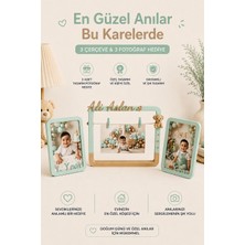 Neo Gift İsme Özel 3 Mandallı Fotoğraf Çerçeve, Mint Yeşili ( Tasarım Fotoğraflar Hediyemizdir.) Bebek hediyesi
